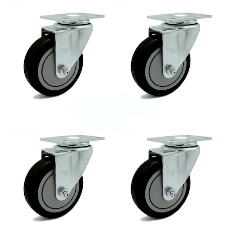 Service Caster Regency 600CSW415 U-Boat Utility Cart Caster Replacement Set - REG-SCC-20S414-PPUB-BLK-TP2-4